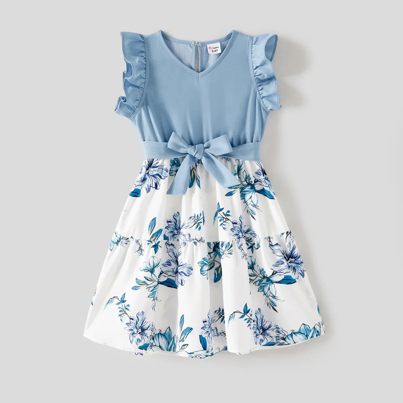 Blaues Blumenkleid Mutter und Tochter